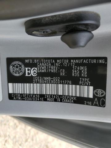 2T1BU4EE9DC011776 - 2013 TOYOTA COROLLA BASE Silber Foto 12