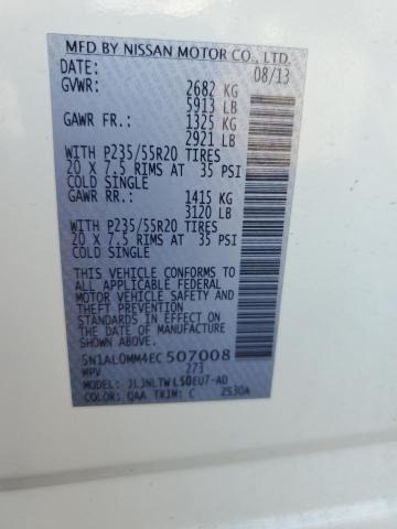 5N1AL0MM4EC507008 - 2014 INFINITI QX60 WHITE photo 13