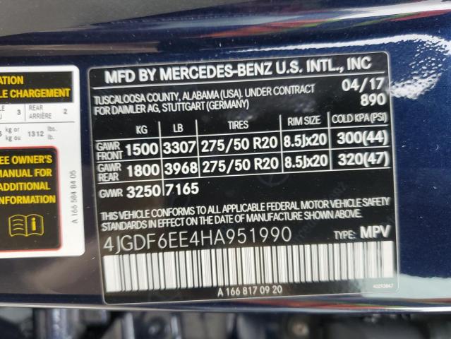 4JGDF6EE4HA951990 - 2017 MERCEDES-BENZ GLS 450 4MATIC BLUE photo 14