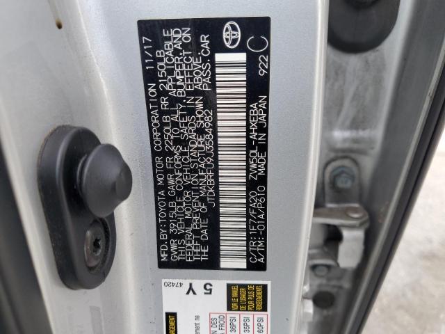 JTDKBRFU9J3584982 - 2018 TOYOTA PRIUS Күміс фото 12