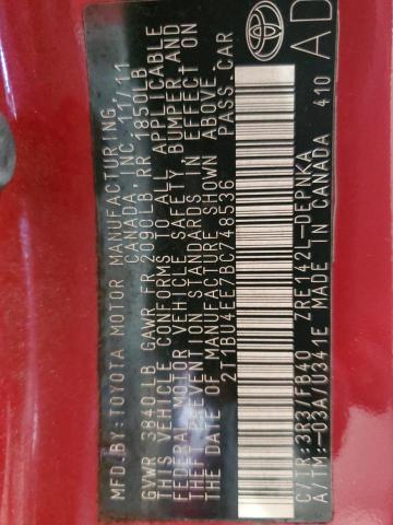 2T1BU4EE7BC748536 - 2011 TOYOTA COROLLA BASE Շագանակագույն լուսանկար 12