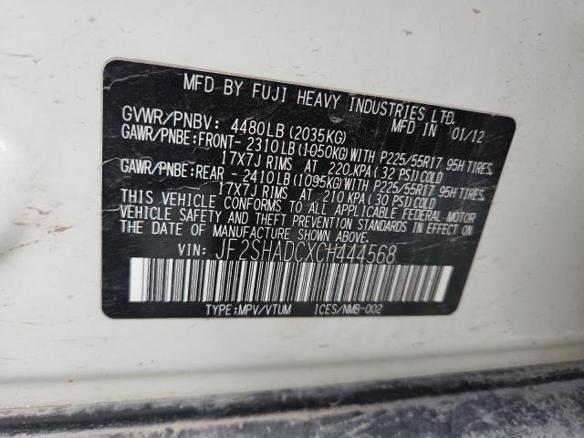 JF2SHADCXCH444568 - 2012 SUBARU FORESTER 2.5X PREMIUM WHITE photo 13