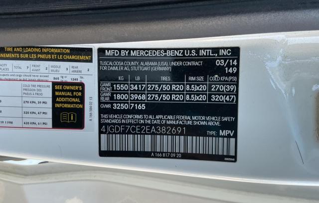 4JGDF7CE2EA382691 - 2014 MERCEDES-BENZ GL 450 4MATIC WHITE photo 10