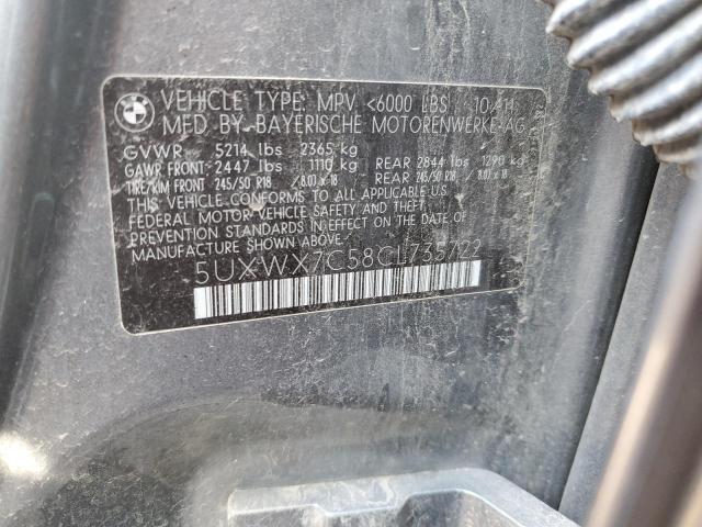 5UXWX7C58CL735722 - 2012 BMW X3 XDRIVE35I GRAY photo 12