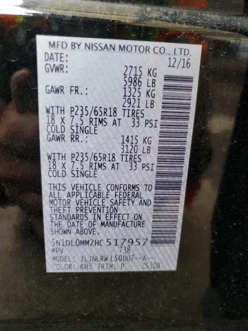 5N1DL0MM2HC517957 - 2017 INFINITI QX60 BLACK photo 13