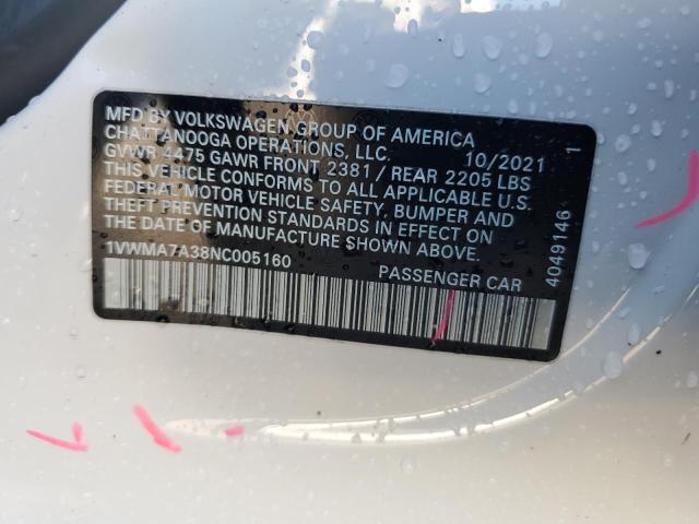 1VWMA7A38NC005160 - 2022 VOLKSWAGEN PASSAT R-LINE Ağ foto 12