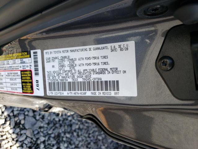 3TYSX5EN9LT000784 - 2020 TOYOTA TACOMA ACCESS CAB ნაცრისფერი ფოტო 12