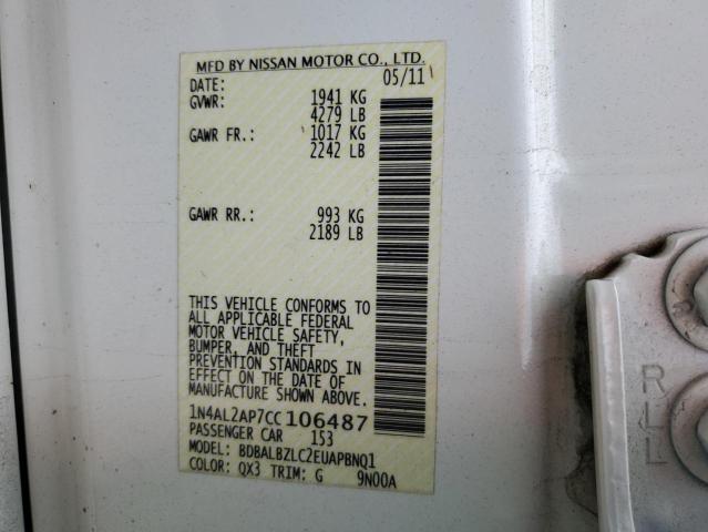 1N4AL2AP7CC106487 - 2012 NISSAN ALTIMA BASE Biały zdjęcie 12