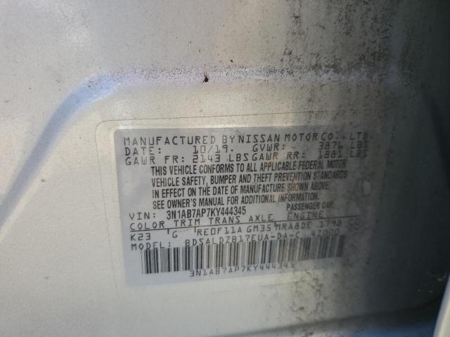 3N1AB7AP7KY444345 - 2019 NISSAN SENTRA S SILVER photo 12