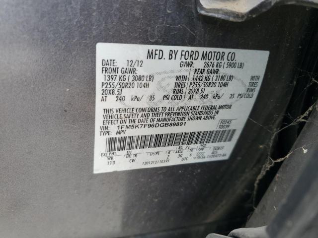 1FM5K7F96DGB89891 - 2013 FORD EXPLORER LIMITED CHARCOAL photo 13