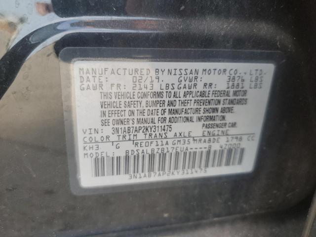 3N1AB7AP2KY311475 - 2019 NISSAN SENTRA S 黑色 照片 13