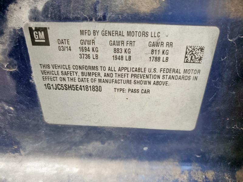 1G1JC5SH5E4181830 - 2014 CHEVROLET SONIC LT BLUE photo 12