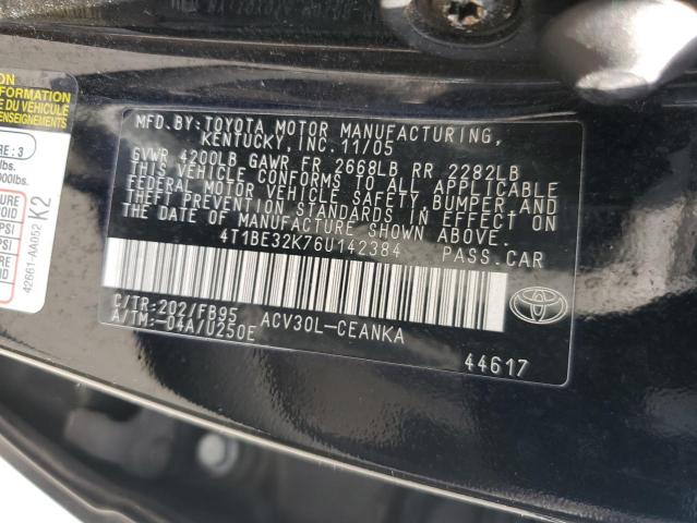 4T1BE32K76U142384 - 2006 TOYOTA CAMRY LE 黑色 照片 12