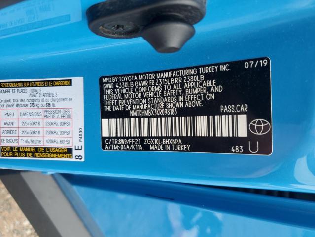 NMTKHMBX3KR098183 - 2019 TOYOTA C-HR XLE Mavi foto 12