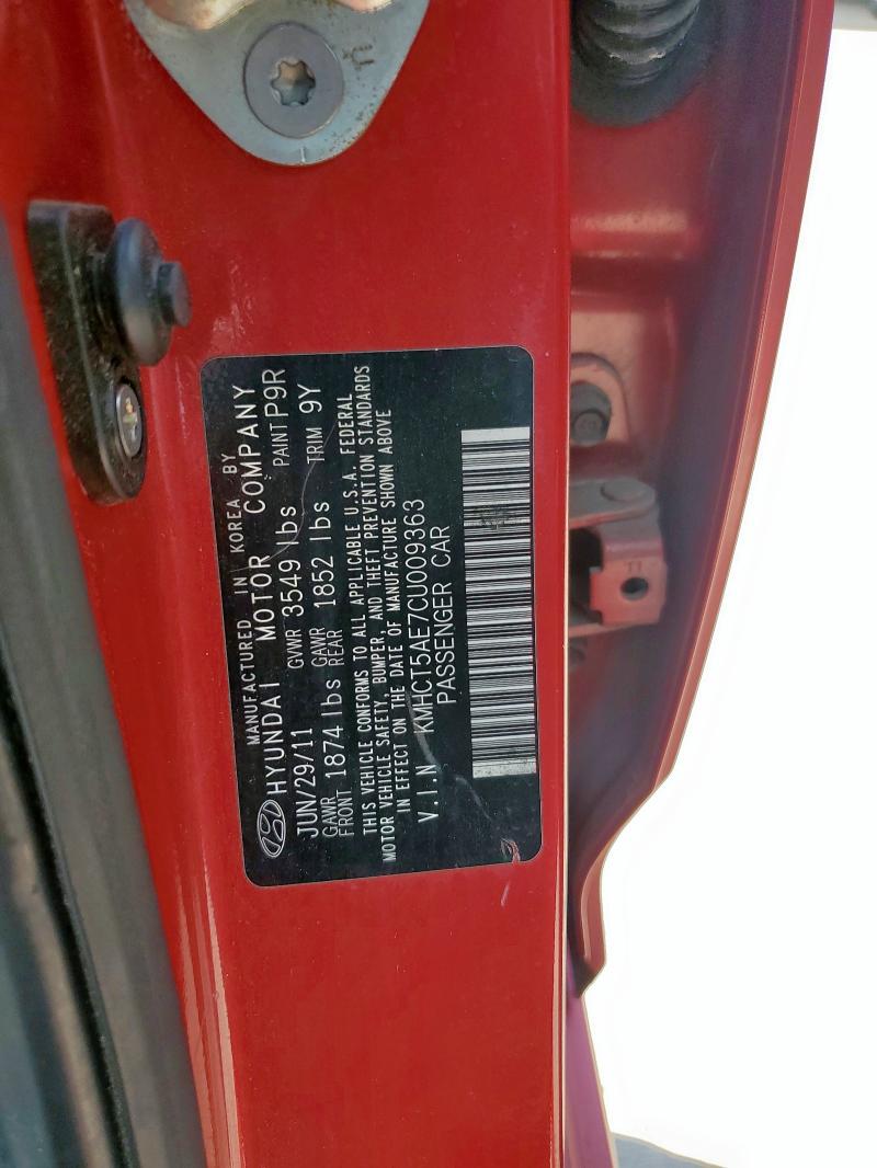 KMHCT5AE7CU009363 - 2012 HYUNDAI ACCENT GLS 红色 照片 12