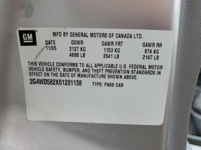 2G4WD582X61201138 - 2006 BUICK LACROSSE CXL SILVER photo 12