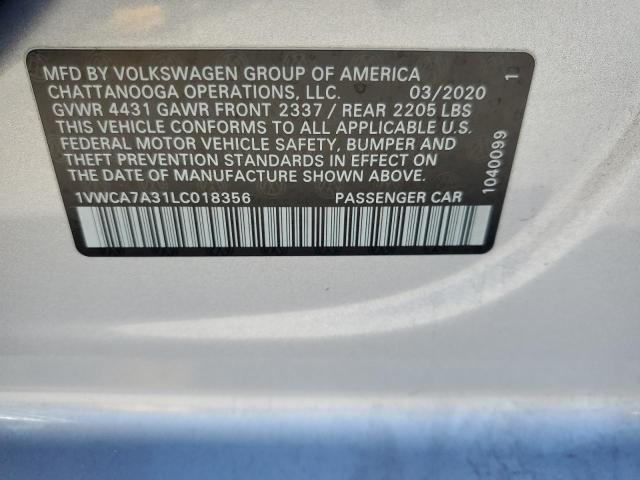 1VWCA7A31LC018356 - 2020 VOLKSWAGEN PASSAT SEL SILVER photo 13