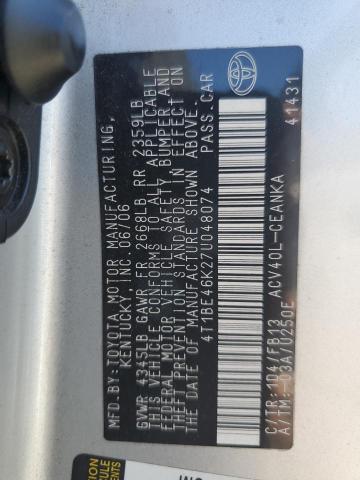 4T1BE46K27U048074 - 2007 TOYOTA CAMRY CE 银色 照片 12