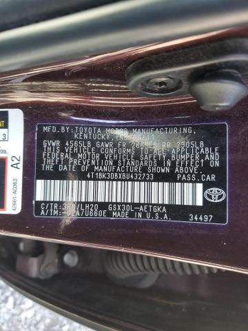 4T1BK3DBXBU432733 - 2011 TOYOTA AVALON BASE Bordeaux photo 12