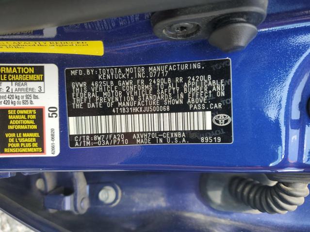 4T1B31HKXJU500068 - 2018 TOYOTA CAMRY LE 蓝色 照片 13