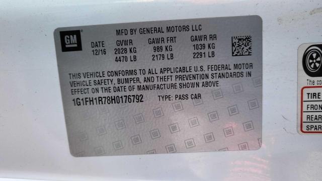 1G1FH1R78H0176792 - 2017 CHEVROLET CAMARO SS WHITE photo 10