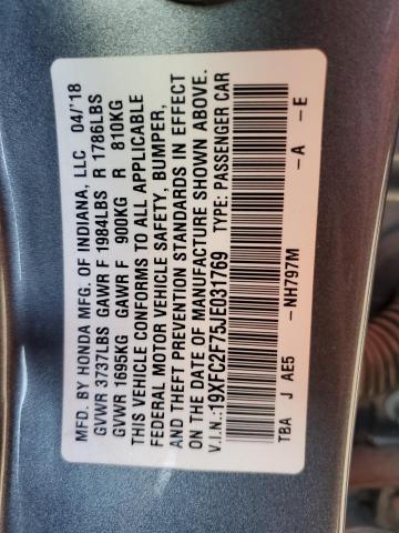 19XFC2F75JE031769 - 2018 HONDA CIVIC EX 灰色 照片 12