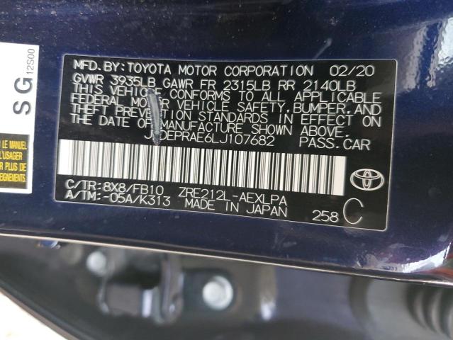 JTDEPRAE6LJ107682 - 2020 TOYOTA COROLLA LE BLUE photo 12