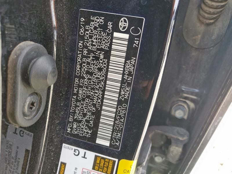 JTDKARFU5K3096004 - 2019 TOYOTA PRIUS შავი ფოტო 12