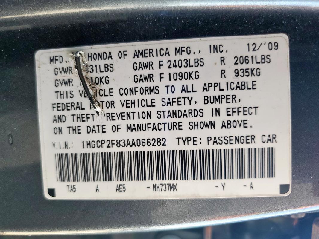 1HGCP2F83AA066282 - 2010 HONDA ACCORD EXL GRAY photo 13