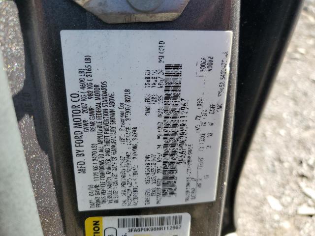 3FA6P0K98HR112967 - 2017 FORD FUSION TITANIUM Grafit foto 12