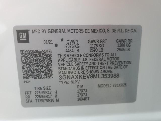 3GNAXKEV8ML353988 - 2021 CHEVROLET EQUINOX LT თეთრი ფოტო 13