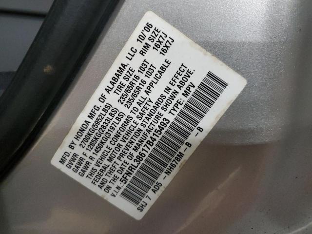 5FNRL38617B415493 - 2007 HONDA ODYSSEY EXL SILVER photo 13