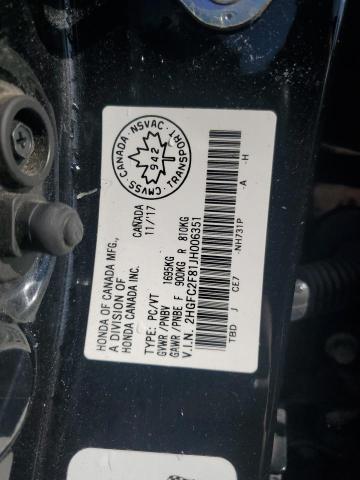 2HGFC2F81JH006351 - 2018 HONDA CIVIC EX 黑色 照片 12