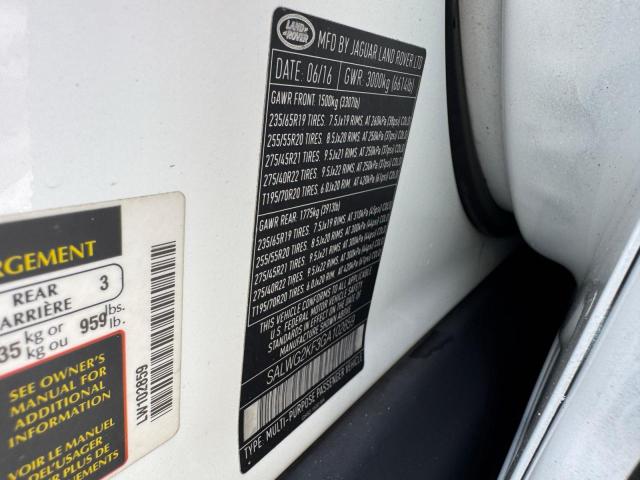 SALWG2KF3GA102859 - 2016 LAND ROVER RANGE ROVE SE WHITE photo 10