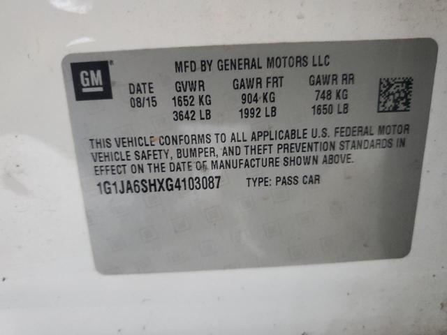 1G1JA6SHXG4103087 - 2016 CHEVROLET SONIC LS WHITE photo 12