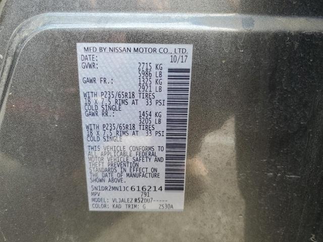 5N1DR2MN1JC616214 - 2018 NISSAN PATHFINDER S Сұр фото 13