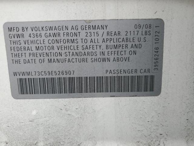 WVWML73C59E526907 - 2009 VOLKSWAGEN CC SPORT Белый фото 12