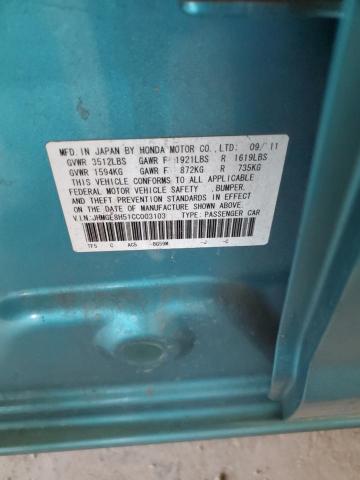 JHMGE8H51CC003103 - 2012 HONDA FIT SPORT TURQUOISE photo 12