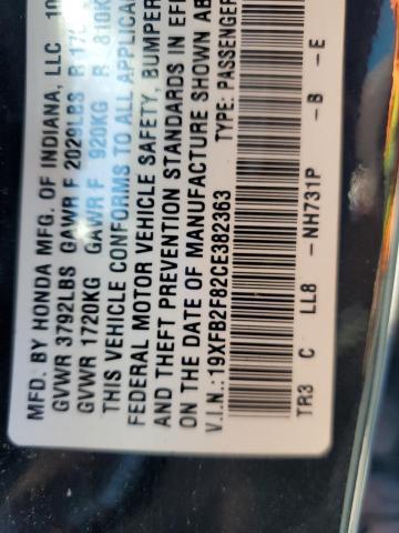 19XFB2F82CE382363 - 2012 HONDA CIVIC EX BLACK photo 14