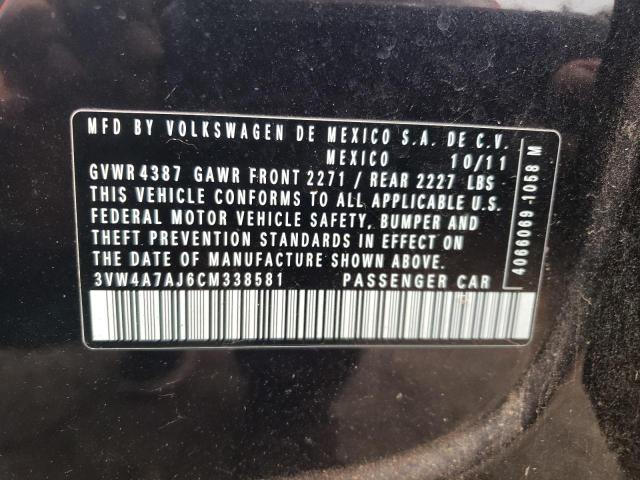 3VW4A7AJ6CM338581 - 2012 VOLKSWAGEN JETTA GLI Սև լուսանկար 12