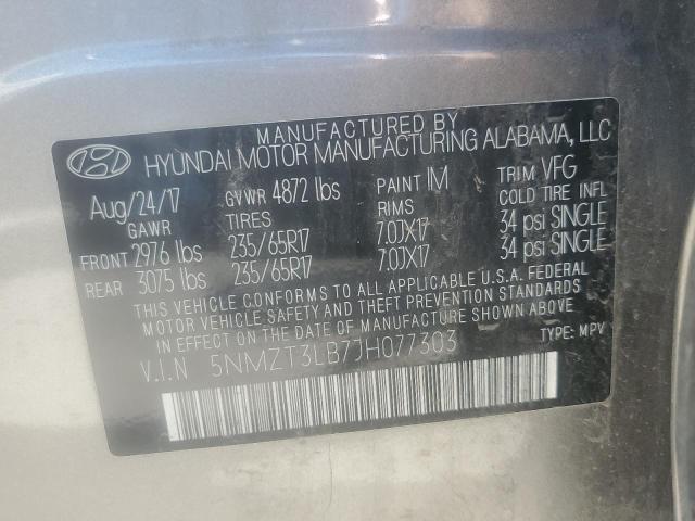 5NMZT3LB7JH077303 - 2018 HYUNDAI SANTA FE S GRAY photo 13