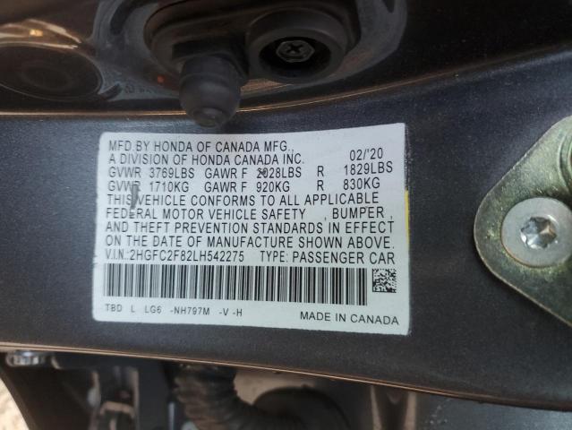 2HGFC2F82LH542275 - 2020 HONDA CIVIC SPORT Boz foto 13