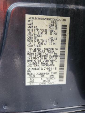 5N1AR18W35C749448 - 2005 NISSAN PATHFINDER LE BLUE photo 13