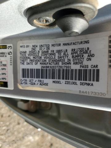 1NXBR32E07Z817931 - 2007 TOYOTA COROLLA CE 银色 照片 12