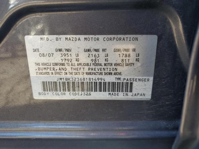 JM1BK323681814994 - 2008 MAZDA 3 S GRAY photo 12