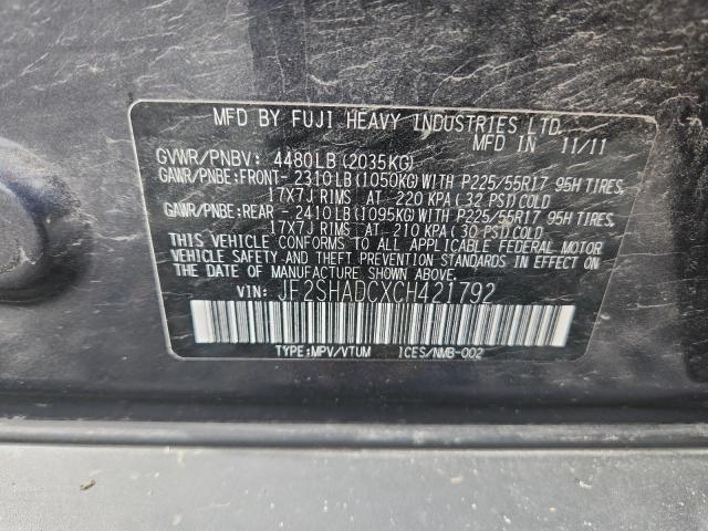 JF2SHADCXCH421792 - 2012 SUBARU FORESTER 2.5X PREMIUM CHARCOAL photo 13