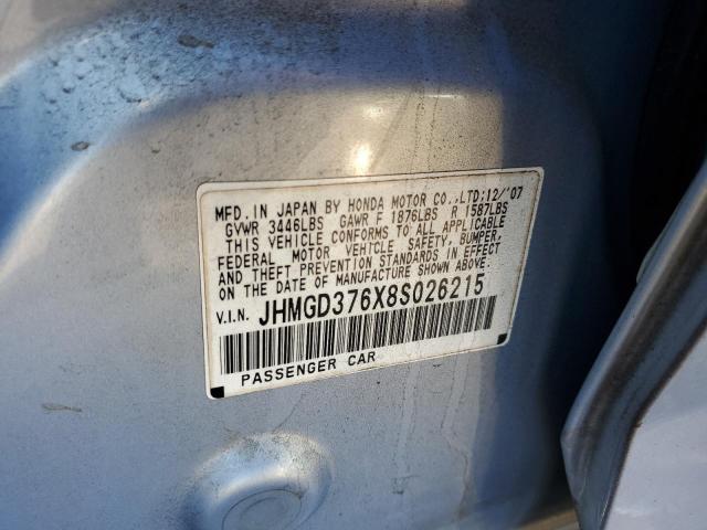 JHMGD376X8S026215 - 2008 HONDA FIT SPORT ლურჯი ფოტო 12