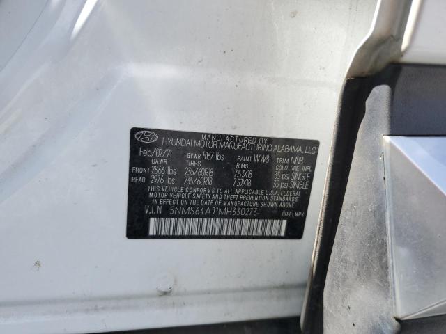 5NMS64AJ1MH330273 - 2021 HYUNDAI SANTA FE SEL თეთრი ფოტო 12