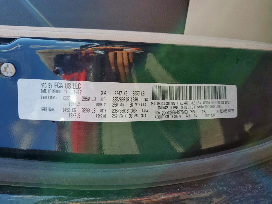 2C4RC1BG6HR670023 - 2017 CHRYSLER PACIFICA TOURING L BLACK photo 14