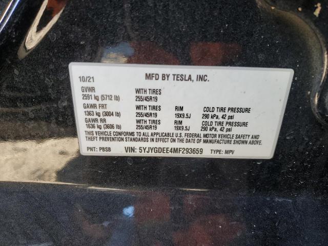 5YJYGDEE4MF293659 - 2021 TESLA MODEL Y BLACK photo 12
